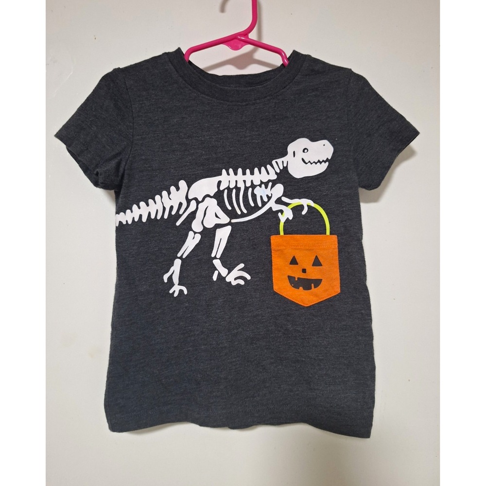 Cat & Jack Toddler 2T Gray Halloween Dinosaur Graphic T-Shirt Crew Neck
